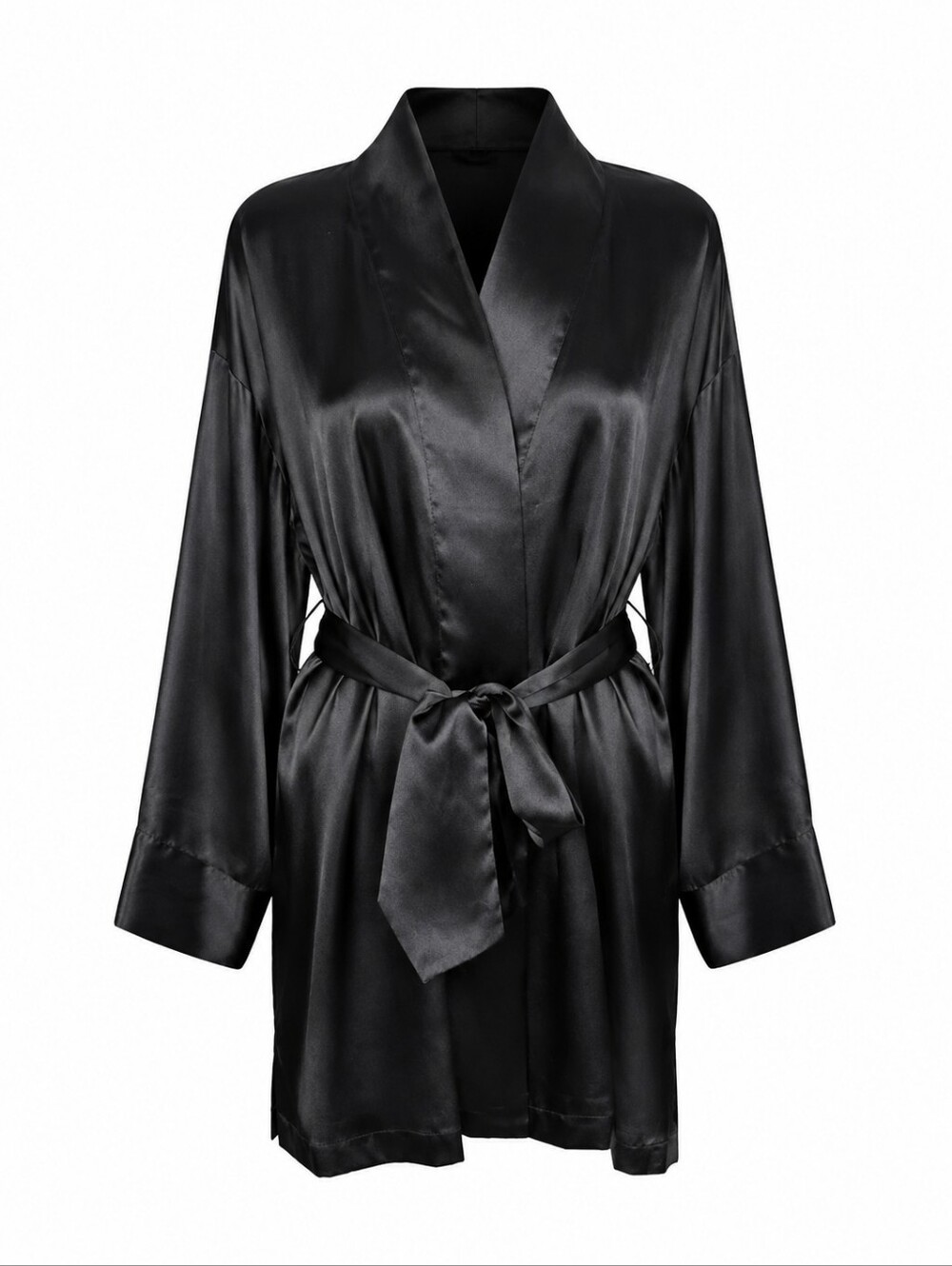 Silk & Satin Black Kimono Style Robe S/M – Wide Sleeve
